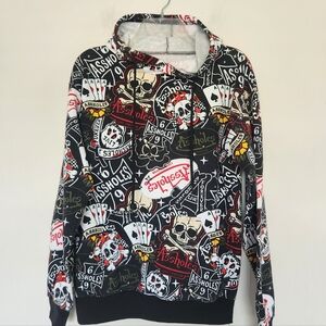 Assholes Live Forever Hoodie Skull & Cards Poker Casino Sticker Bomb Black Red S